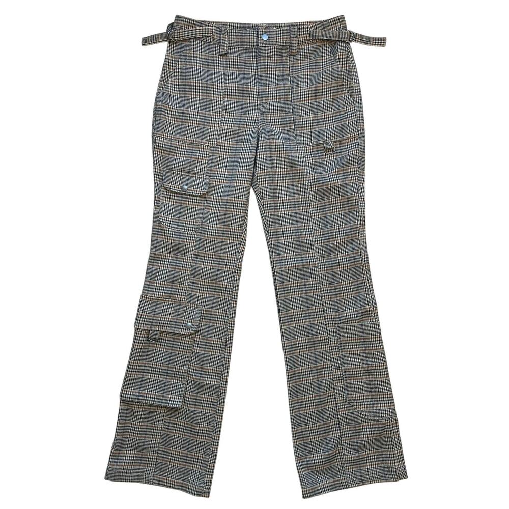 Urban Outfitters Plaid Cargo Pants Women 2 Gray Flare Leg Skater Utility